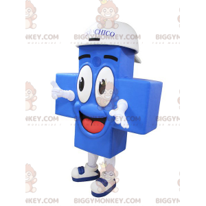 BIGGYMONKEY™ mascottekostuum met lachend gigantisch blauw kruis
