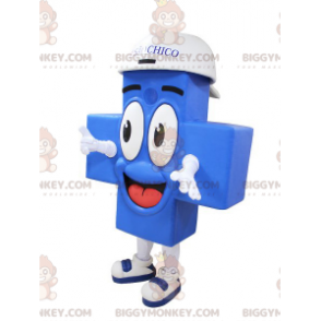 BIGGYMONKEY™ mascottekostuum met lachend gigantisch blauw kruis