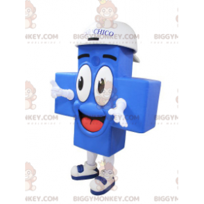 Leende jätteblå kors BIGGYMONKEY™ maskotdräkt - BiggyMonkey