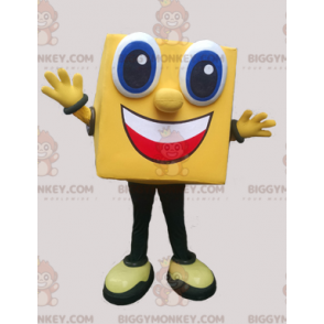 Smilende firkantet gul mand BIGGYMONKEY™ maskotkostume -