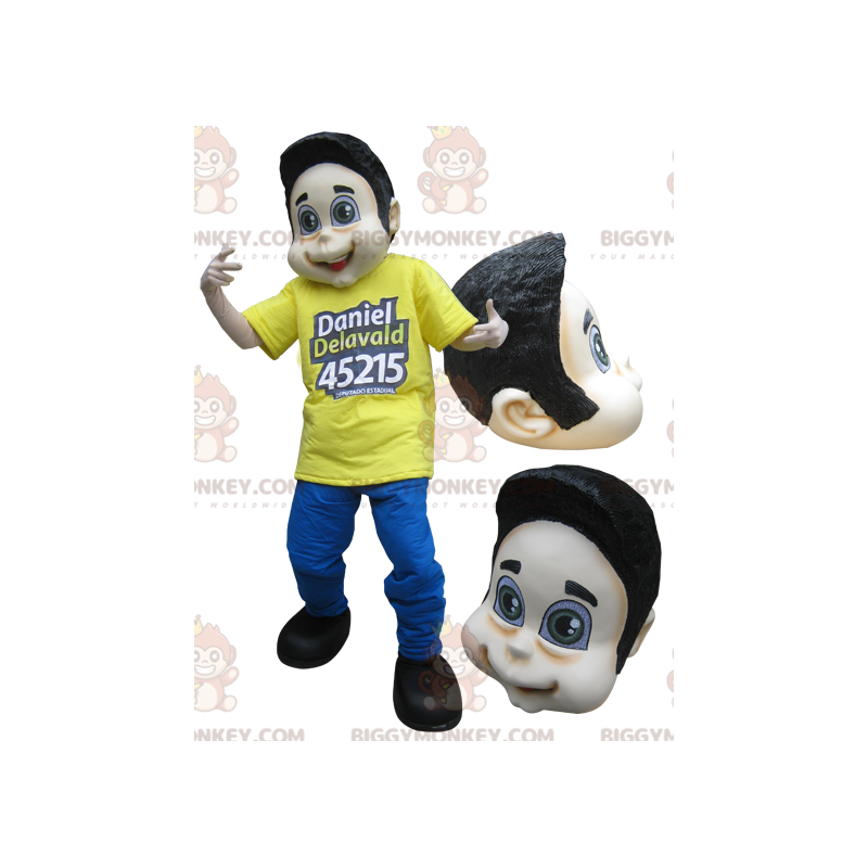 Brown Teenager Boy BIGGYMONKEY™ Mascot Costume Dressed in