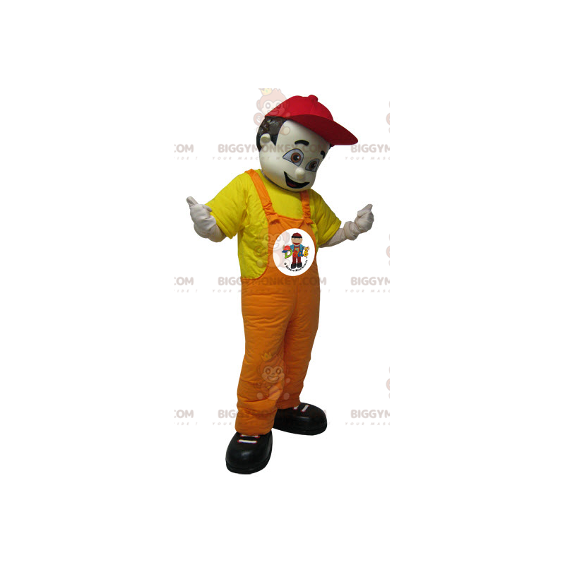 Brown Man In Overalls BIGGYMONKEY™ Mascot Costume. Mechanic