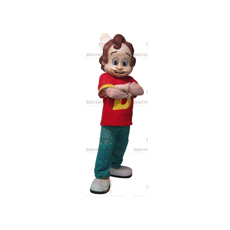 Traje de mascote BIGGYMONKEY™ de homem vestindo roupa colorida
