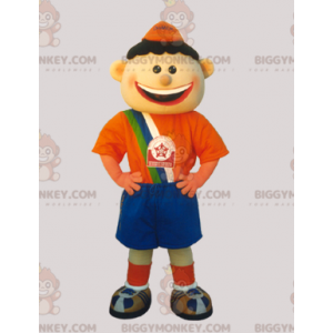 Fußballjunge BIGGYMONKEY™ Maskottchenkostüm Orange und Blau