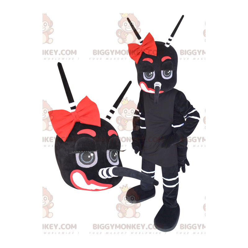Costume mascotte BIGGYMONKEY™ zanzara gigante nera, bianca e