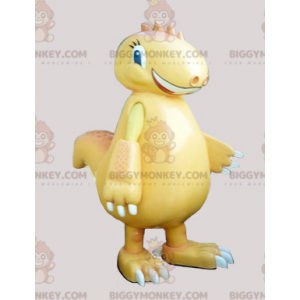 Kostium maskotka gigantycznego uśmiechniętego żółtego dinozaura