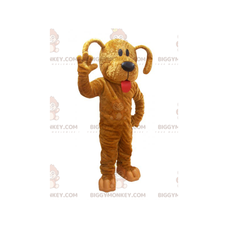 BIGGYMONKEY™ Mascot Costume Brown Pooch Dog with Red Tongue –