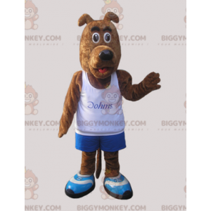 Στολή μασκότ καφέ σκύλου BIGGYMONKEY™ ντυμένη με αθλητικά ρούχα