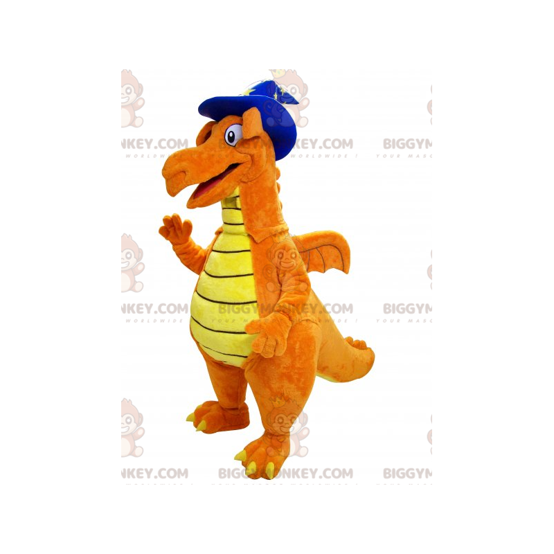 Costume da mascotte BIGGYMONKEY™ dinosauro arancione e giallo