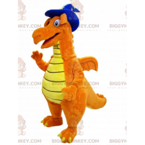 Costume da mascotte BIGGYMONKEY™ dinosauro arancione e giallo