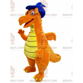 Oranje en gele dinosaurus BIGGYMONKEY™ mascottekostuum met