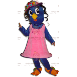 Blauer und gelber Vogel BIGGYMONKEY™ Maskottchenkostüm in rosa