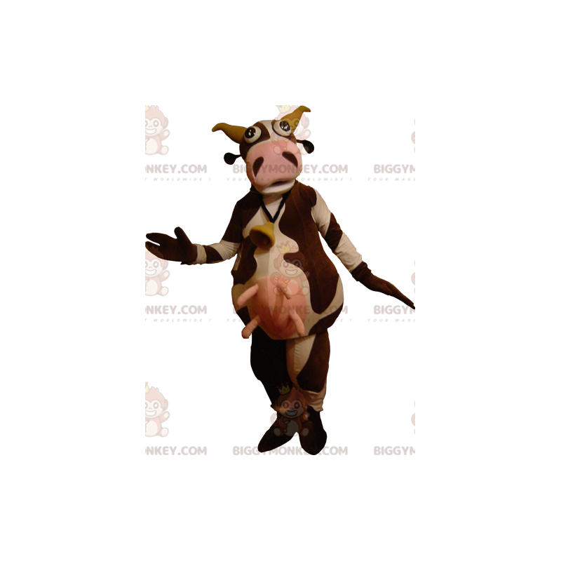 Disfraz de mascota BIGGYMONKEY™ de vaca marrón y blanca muy