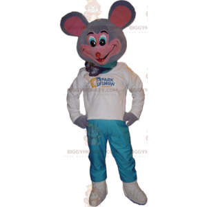 Costume da mascotte BIGGYMONKEY™ topo grigio e rosa molto