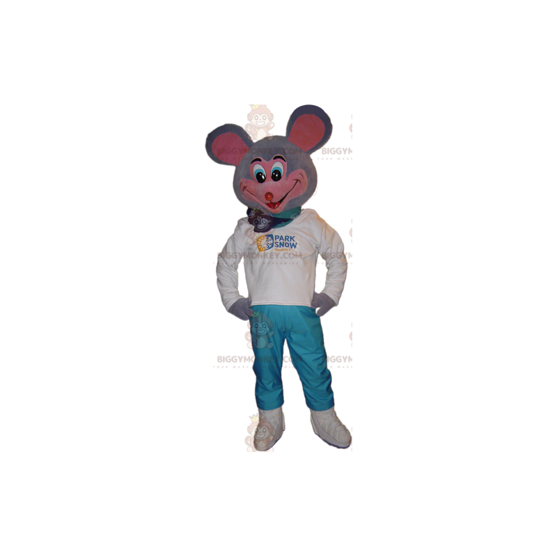 Costume de mascotte BIGGYMONKEY™ de souris grise et rose très