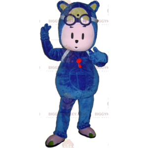 Blauer Teddybär-Mann BIGGYMONKEY™ Maskottchen-Kostüm mit Brille