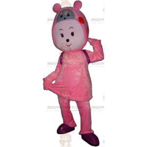 Roze en grijze sneeuwpop teddybeer BIGGYMONKEY™ mascottekostuum