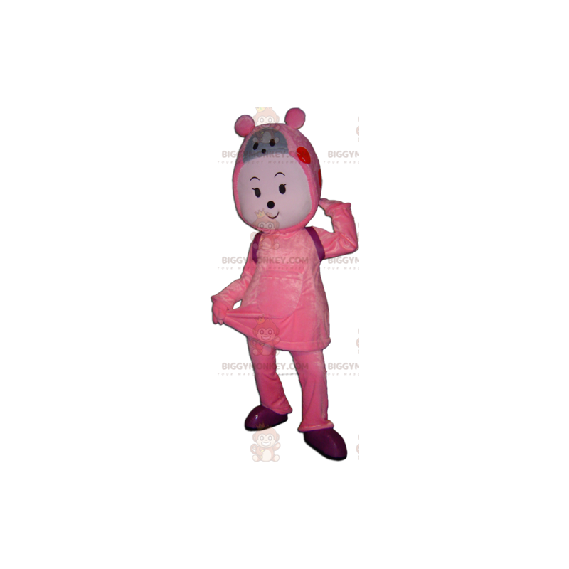 Kostým růžovo-šedého medvídka sněhuláka BIGGYMONKEY™ maskota –