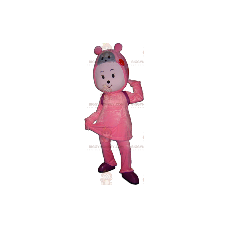 Pink and Gray Snowman Teddy Bear BIGGYMONKEY™ Mascot Costume -