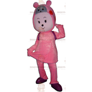 Costume mascotte BIGGYMONKEY™ con pupazzo di neve rosa e grigio