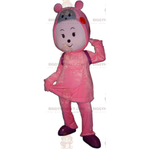 Pink and Gray Snowman Teddy Bear BIGGYMONKEY™ Mascot Costume -