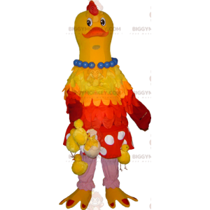 BIGGYMONKEY™ maskotkostume Gul og rød høne med hængende