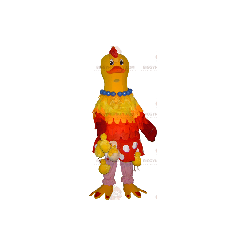 BIGGYMONKEY™ Mascot Costume Yellow and Red Hen with Hanging