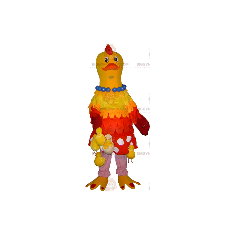 BIGGYMONKEY™ mascottekostuum gele en rode kip met hangende