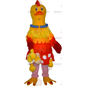 BIGGYMONKEY™ Mascot Costume Yellow and Red Hen with Hanging