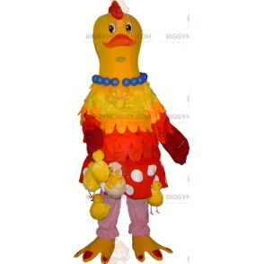 Kostium maskotki BIGGYMONKEY™ Żółto-czerwona kura z wiszącymi