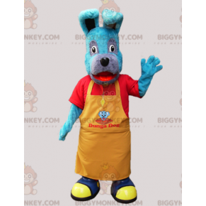 Blue Dog BIGGYMONKEY™ Mascot Costume with Yellow Apron –