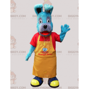 Costume de mascotte BIGGYMONKEY™ de chien bleu avec un tablier