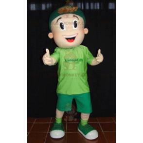 Tienerjongen BIGGYMONKEY™ mascottekostuum gekleed in groen -