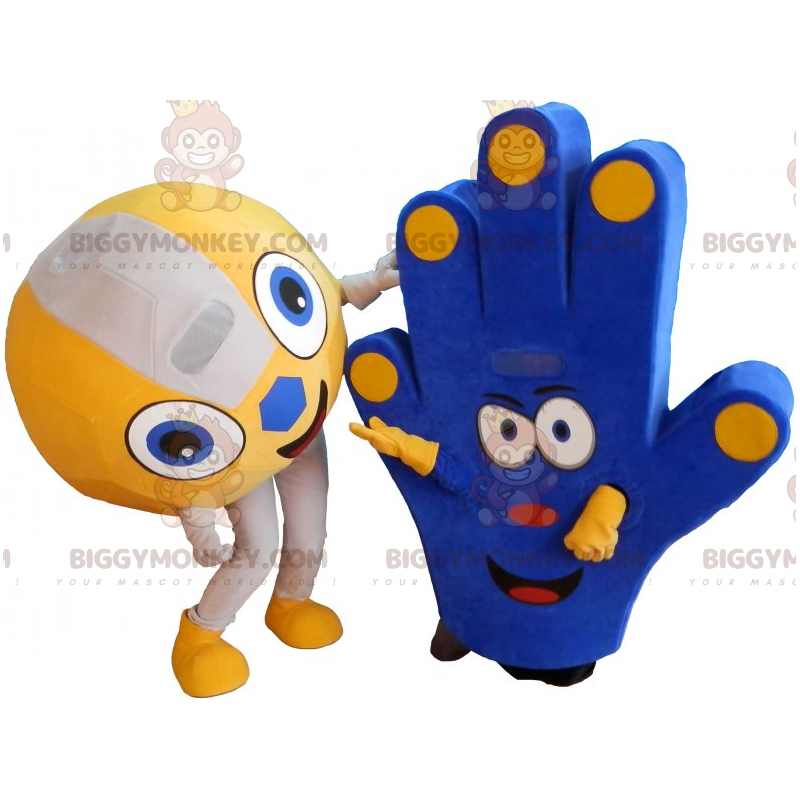 Maskot 2 fanoušků BIGGYMONKEY™ je míč a ruka fanouška –