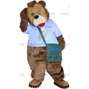 BIGGYMONKEY™ Braunbär-Maskottchen-Kostüm im Kurier-Outfit -