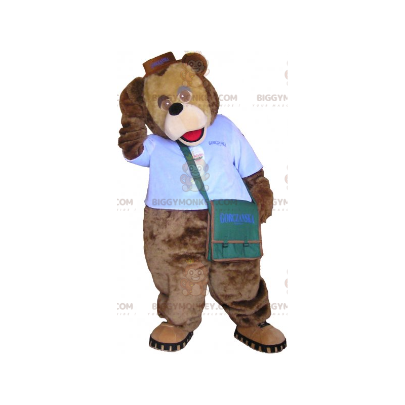 BIGGYMONKEY™ Brown Bear Mascot Costume In Courier Outfit –