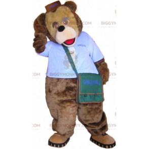 BIGGYMONKEY™ Braunbär-Maskottchen-Kostüm im Kurier-Outfit -