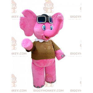 Kostým maskota růžového slona BIGGYMONKEY™ s leteckými brýlemi