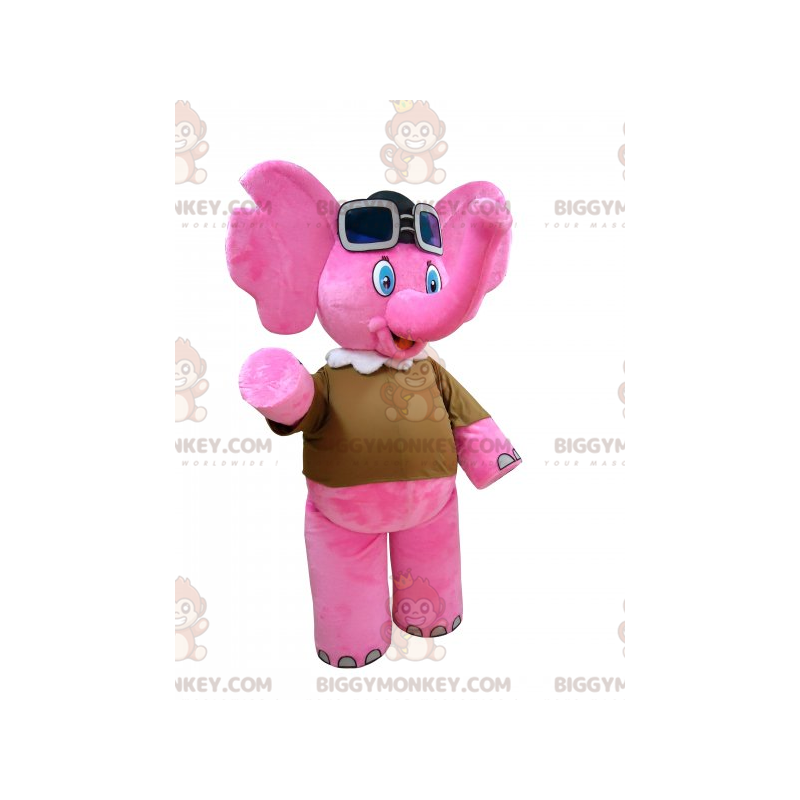 Pink Elephant BIGGYMONKEY™ Mascot Costume with Aviator Goggles