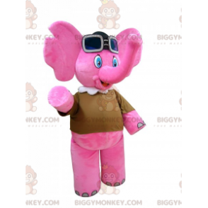 Κοστούμι μασκότ ροζ ελέφαντα BIGGYMONKEY™ με γυαλιά αεροπόρου -