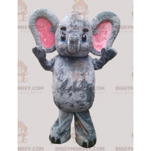 Traje de mascote BIGGYMONKEY™ cinza e elefante rosa com orelhas