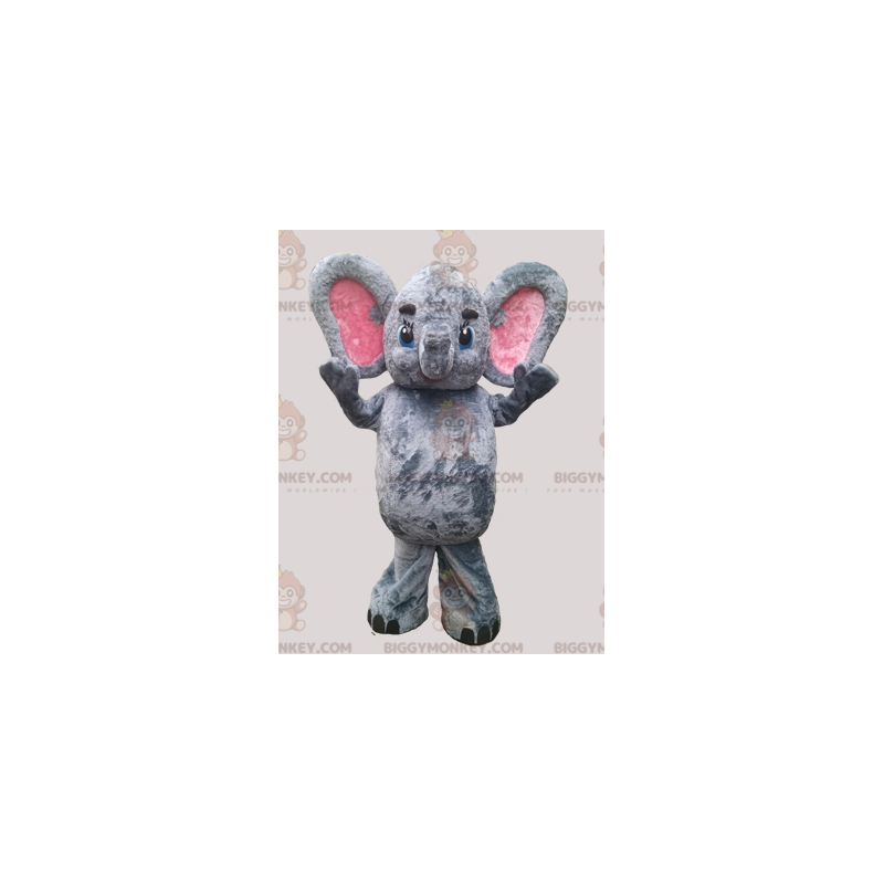 BIGGYMONKEY™ μασκότ στολή γκρι και ροζ ελέφαντας με μεγάλα
