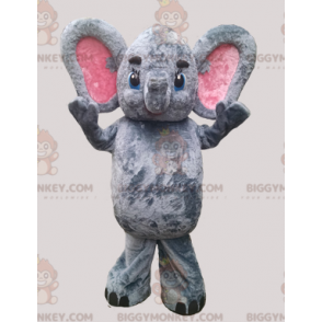 BIGGYMONKEY™ Maskotdräkt Grå och rosa elefant med stora öron -