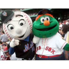 2 BIGGYMONKEY™s maskot: et grønt monster og en baseball -