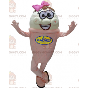 Costume de mascotte BIGGYMONKEY™ de glace rose et blanche