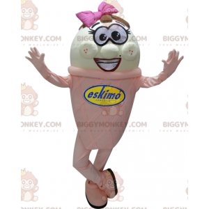 Obří kostým maskota BIGGYMONKEY™ z růžové a bílé zmrzliny –