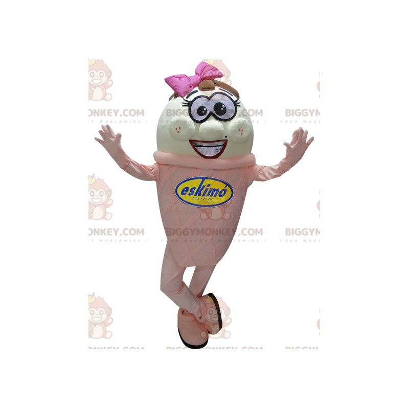 Costume de mascotte BIGGYMONKEY™ de glace rose et blanche