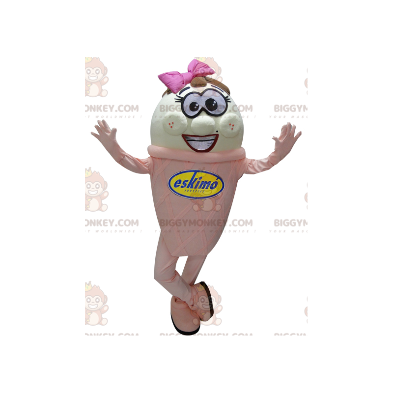 Disfraz de mascota gigante helado rosa y blanco BIGGYMONKEY™ -