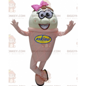 Costume de mascotte BIGGYMONKEY™ de glace rose et blanche