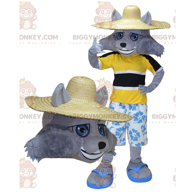 Costume de mascotte BIGGYMONKEY™ de loup gris en tenue de